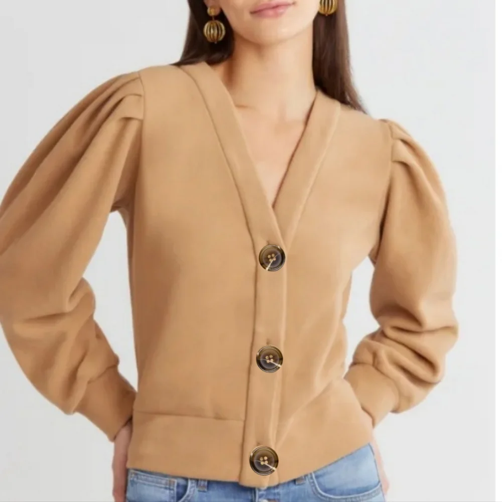 Dudley Stephens Kelly Puff Sleeve Cardigan Camel Vello Fleece